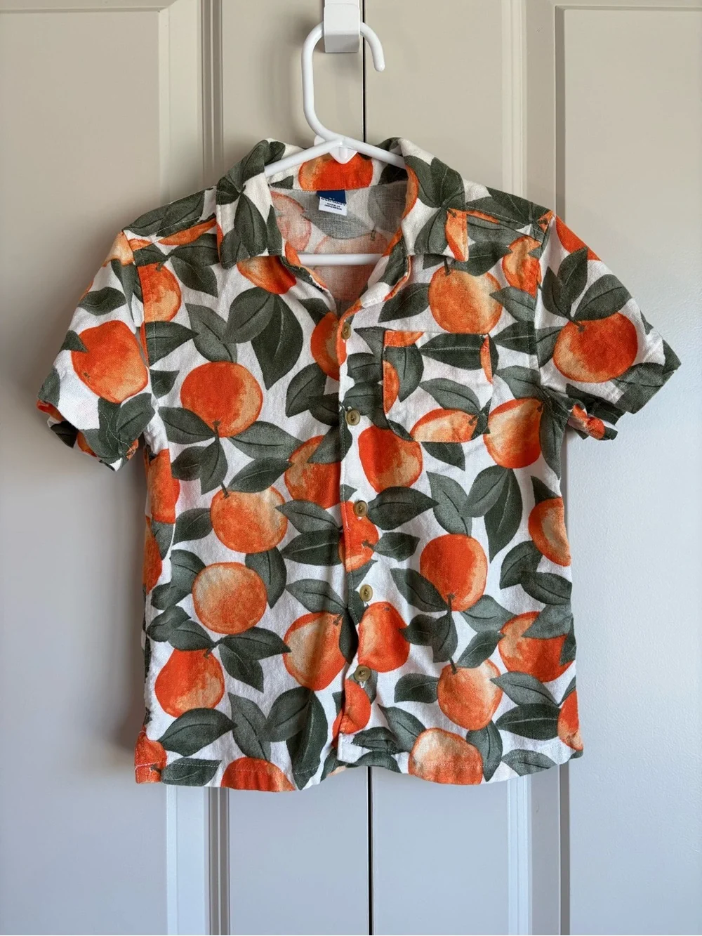 Old Navy Linen Blend Button Up Shirt Oranges Print Tropical Size 5T